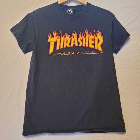 Thrasher Magazine Black T-Shirt Flame Logo San Francisco Skateboard Tee Size S - Picture 2 of 10